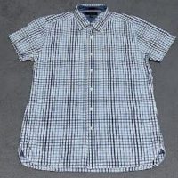 Fashion Track kotli ajk.Check Button Up Shirt Mens Short Sleeve Blue White Cotton . best quality of cotton.